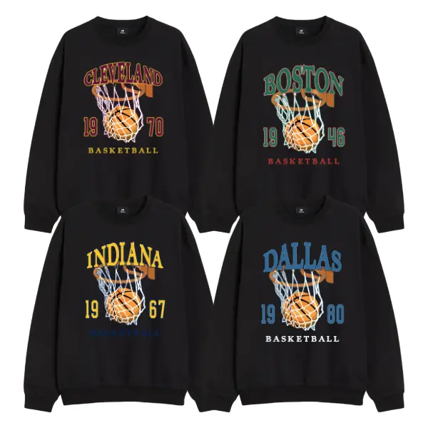 All Team Basketball Sweatshirt, Vintage Black Color Basketball Shirt, Classic Fit Unisex Sweater Long Sleeve Casual Cotton