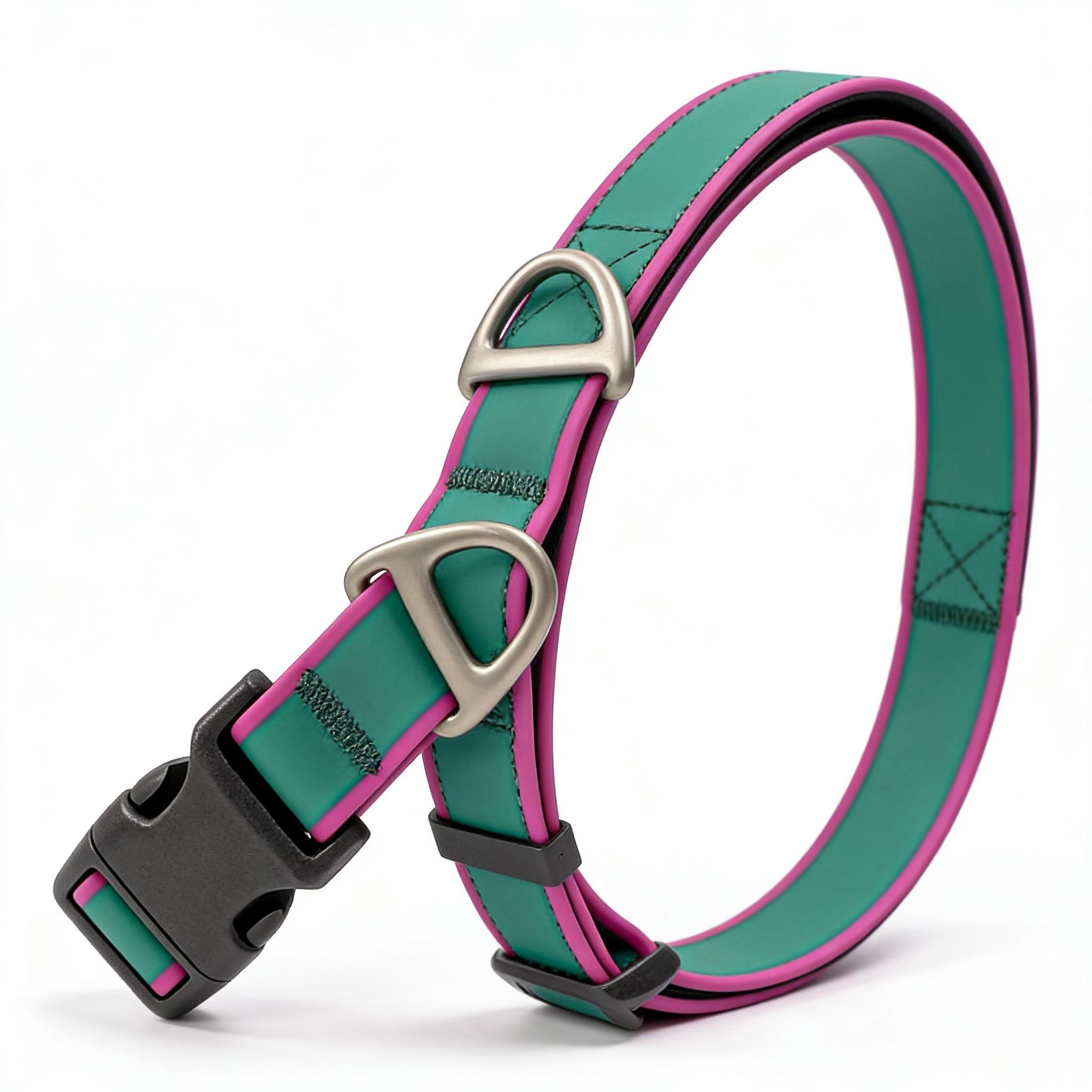 Stylish and Functional Green & Pink Color Block Dog Collar – Adjustable, Waterproof, and Traction-Friendly for Small & Medium Dogs poppy swivel leash freedom harness