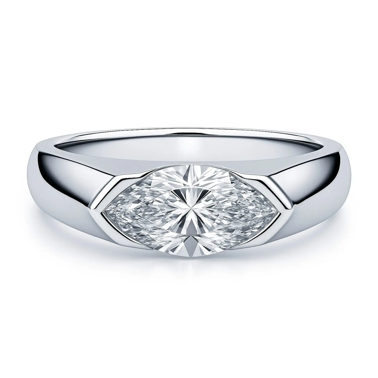 BERRICLE Sterling Silver East-West Solitaire Wedding Engagement Promise Rings for Her, 1 Carat Half Bezel Set Cubic Zirconia CZ Ring