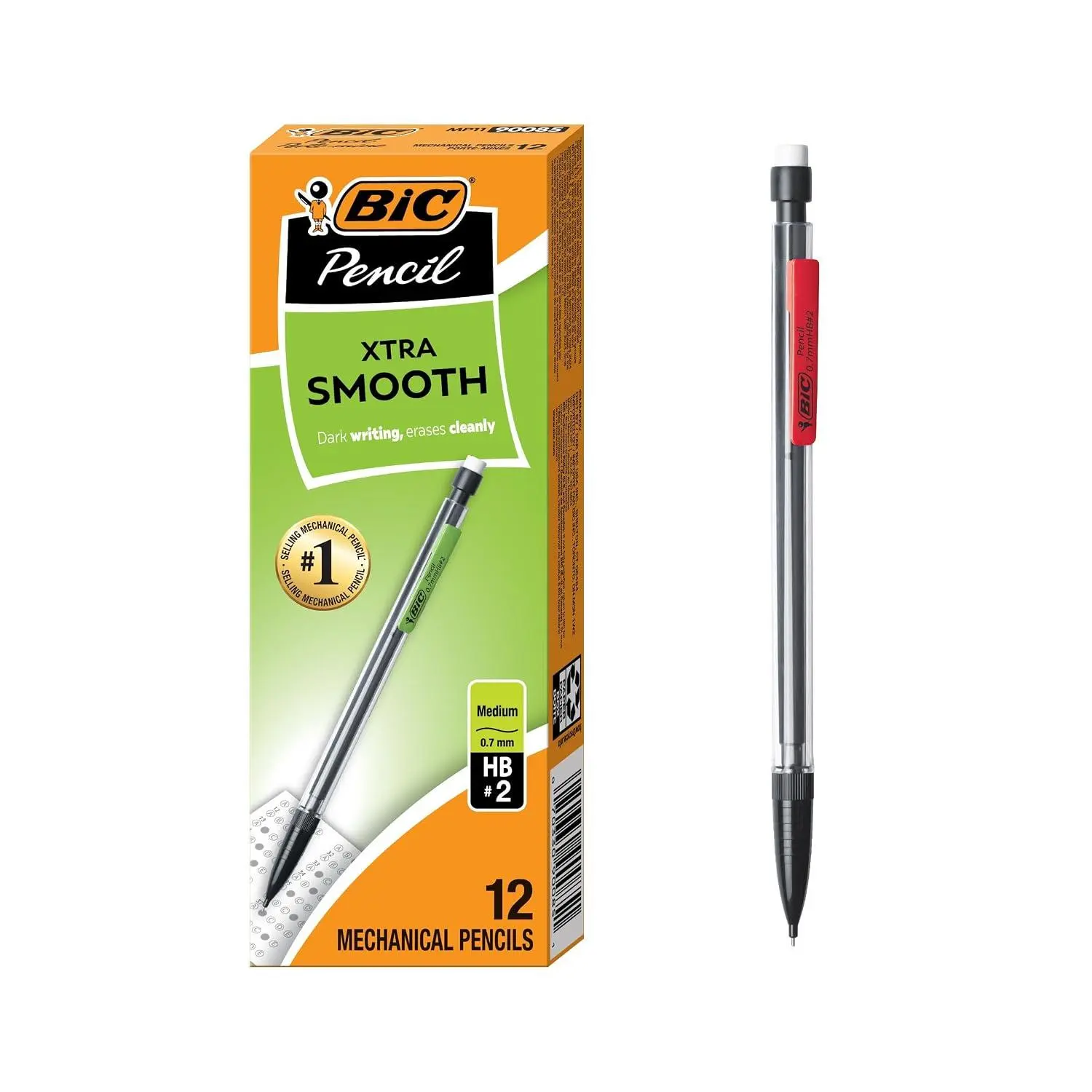 BIC Xtra Comfort Mechanical Pencils with Erasers, Medium Point (0.7mm), 12-Count Pack, Bulk Mechanical Pencils for School or Office Supplies