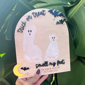 Halloween Kids Footprint Ghost Board, Trick or Treat Smell My Feet Halloween Craft, Ghost Footprint Keepsake Board