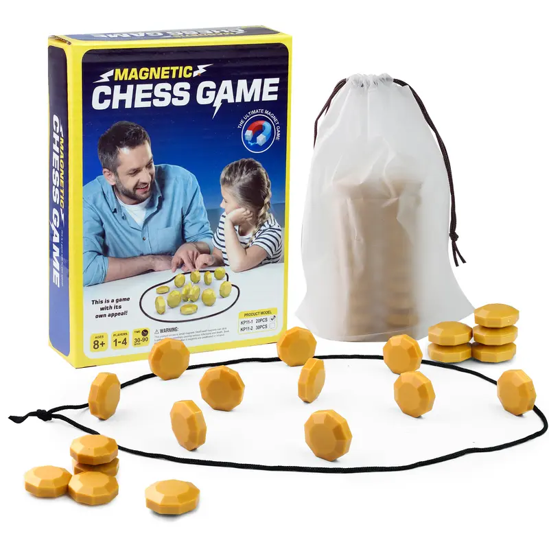 Magnetic Chess Board Game for Kids, Portable Strategy Puzzle Toy with Magnetic Pieces, Storage Bag & Play Rope, Family Tabletop Game for Boys Girls Adults Magnetic Chess Set Family Fun Game
