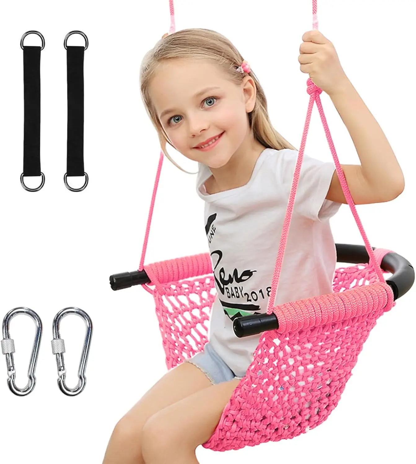 Hand-Knitting Toddler Swing, Swing Seat for Kids with Adjustable Ropes, Little tikes Swings Set, for Outdoor Indoor,Home,Tree, Playground, Backyard,Adjustable Toddler Rope Swing Seat with Snap Hooks and Straps, 440 lbs Capacity