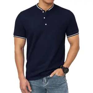 Men's Polo Shirts Casual Short Sleeve Cotton Pique Polo T Shirts Classic Collarless Golf Shirts for Men