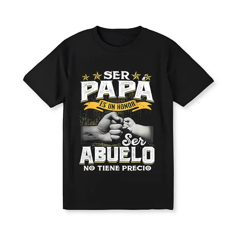 Men's Graphic T-shirt with Spanish 'Ser Papa' Slogan, Classic Pure Cotton Fashion Top, Simple Breathable Gift for Dad or Grandpa, Round Neck, Unisex, Father, Vibrant Text, Print, Casual, Father Gift, Unisex Cut
