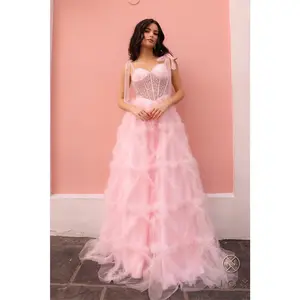 Nox Anabel -T1340 Basque Waist Ruffled A-Line Prom Dress