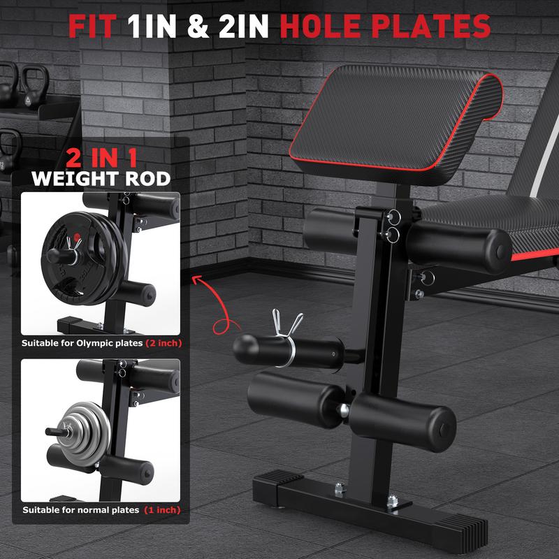 Foldable Weight Bench, 880lbs Weight Capacity , Weight Plate Not Included, Workout Bench Press for Home Gym, Banco Para Hacer Ejercicio Incline Decline Sit up Workout Equipment, Leg Extension and Preacher Pad for Full Body Strength Training