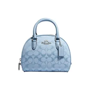 COACH Sydney 20 Small Shoulder Bag with Classic Monogram and Chambray Canvas Leather Trim in Light Blue for Women