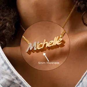 [Tres Colori] Gold Plated Thick Iced Initial Block Name Necklace 5mm Custom Made Personalized Initial Pendant Necklace with CZ Stones Custom Name Jewelry for Women & Men Daily Wear Fashion Gift