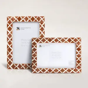 Handicraft Home Handmade Casablanca Mocha Picture Frame Resin Inlay,Brown white 3 Sizes (Set of 2)
