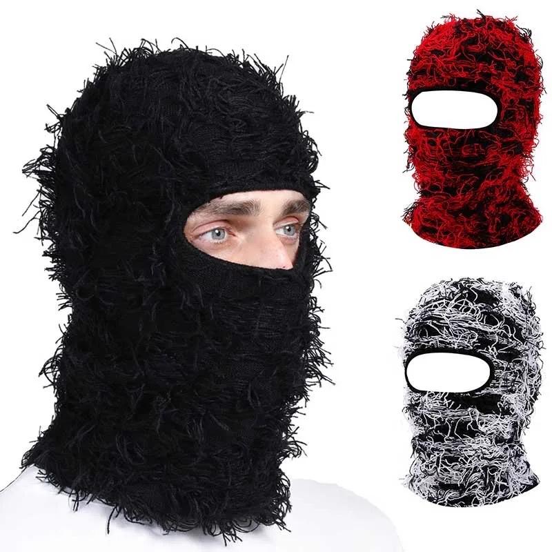 Balaclava Distressed Black Ski Mask for Men Women, Yeat Shiesty Mask Winter Warmer Fuzzy Face Mask Beanie