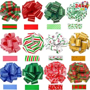 24 PCS Christmas Wrap Ribbon Pull Bows (5" Wide); Easy and Fast Gift Wrapping Accessory for presents, Bows, Baskets, Wine Bottles Decoration, Xmas Gift Wrapping and Decoration Present
