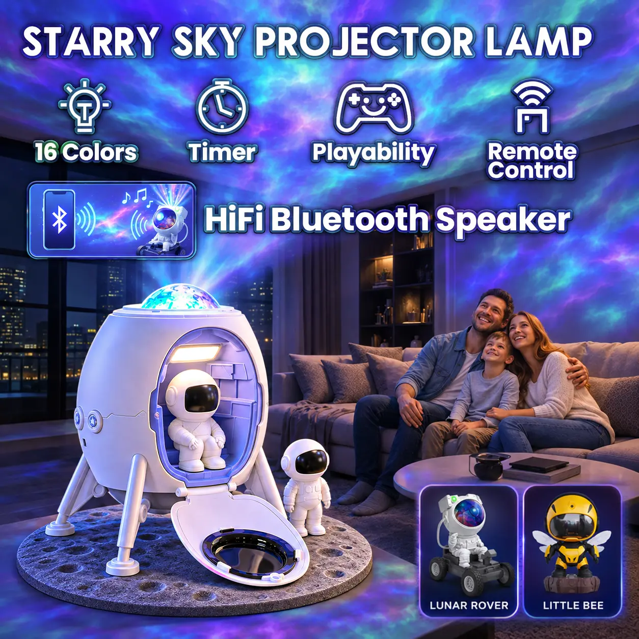 Astronaut Series Galaxy Projector Light - LED Nebula Ceiling Night Light with Bluetooth Speaker, Remote, Timer - Cool Gadgets for Room Decor, Unique Room Decor, Unique Gifts for Space Lovers - Home Ambience Relaxing Lamp sohochic