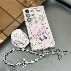 Kawaii Rabbit Magnetic Phone Case For Samsung Galaxy S25 Ultra S24 Plus S23 FE Cover with Magsafe Stand Chain Cute Cases S25 +