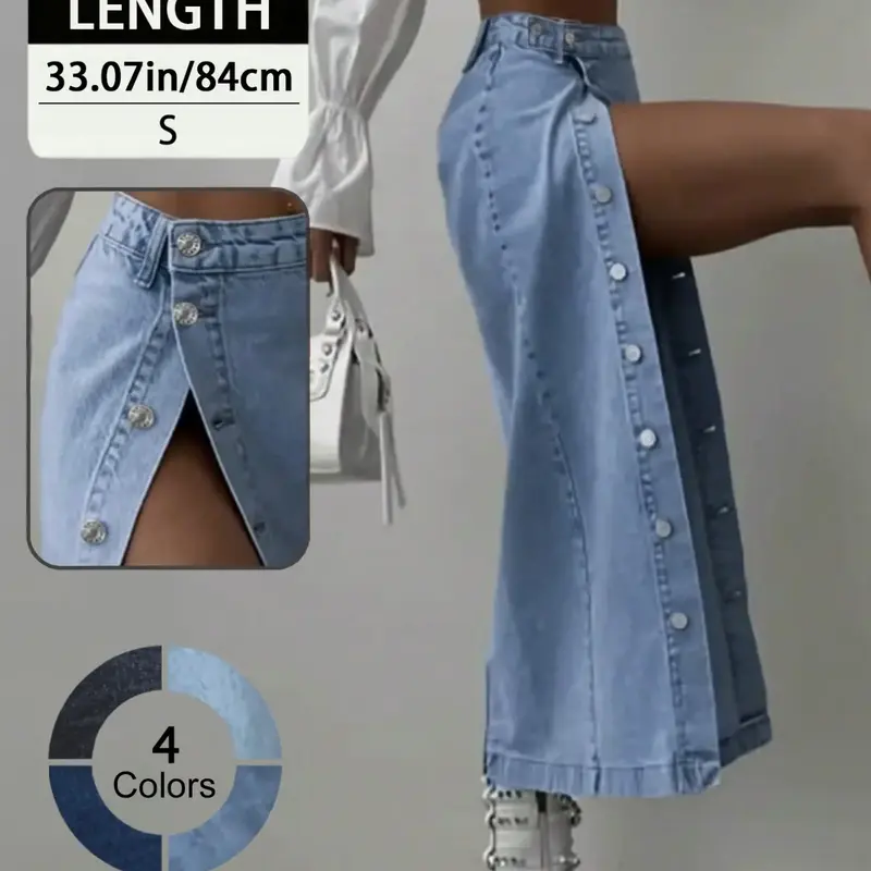 Elegant Women's Fashion Slim Fit Split Hem Single Button Denim High Waist Half-Length Skirt, Stylish and Comfortable Jean Dress Bottom