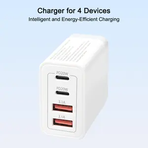Charger for 4 Devices - Intelligent and Energy-Efficient Charging with 2 USB-C & 2 USB-A Ports for Travel and Daily Life - Electronic portable 4 in 1 charger Cellphone Smartphone portable chargers
