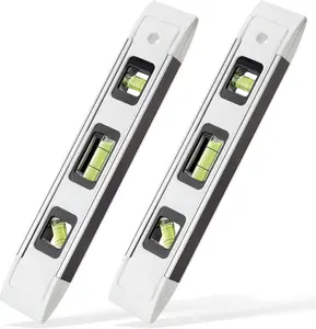 Torpedo Level Mini Bubble Level Box Spirit Level Alloy Frame 180/90/45  9-Inch (2, White)