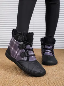 Women's Fashion Snow Boots 2025 Autumn Winter New | Purple Printed, Fleece-Lined, Non-Slip & Warm, Bootlace Lace Up | Must-Have for Winter Snow Trips & Daily Wear, Breathable & Stylish Footwear