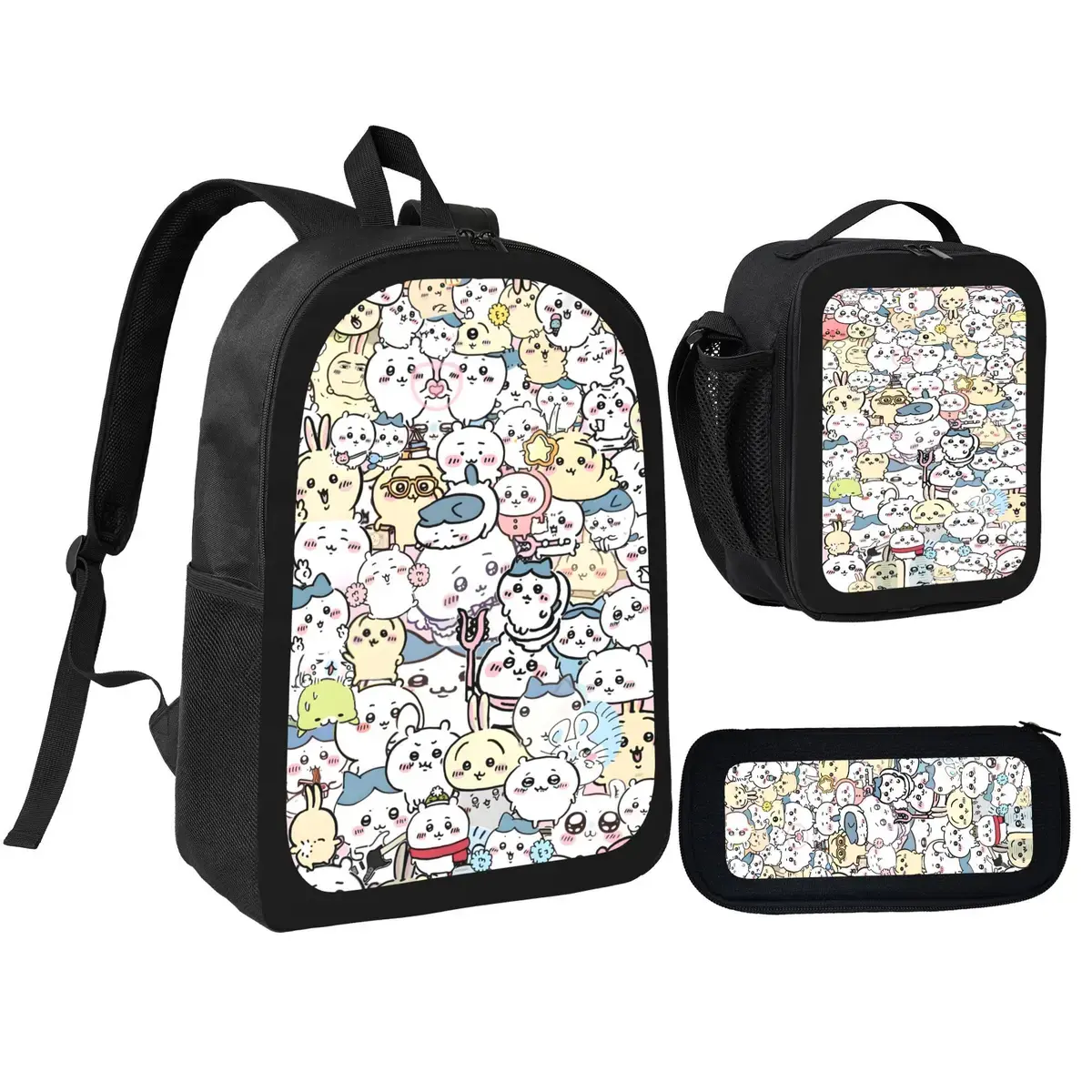 Chiikawa Adjustable Trendy Child School Backpack Set with Lunch Bag, Pencil Bag - Ideal Gift for Kids