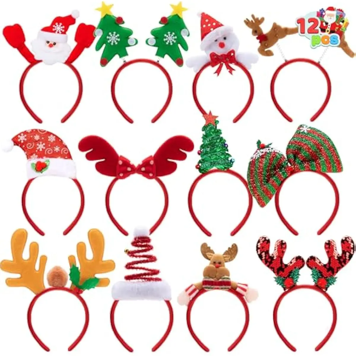 12 Packs Christmas Headbands with Assorted Design Christmas Headwear Holiday Headbands Accessories for Women Men Christmas Parties Xmas Holiday Party Favors Photo Booth (ONE SIZE FIT ALL)