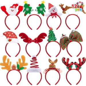 12 Packs Christmas Headbands with Assorted Design Christmas Headwear Holiday Headbands Accessories for Women Men Christmas Parties Xmas Holiday Party Favors Photo Booth (ONE SIZE FIT ALL)
