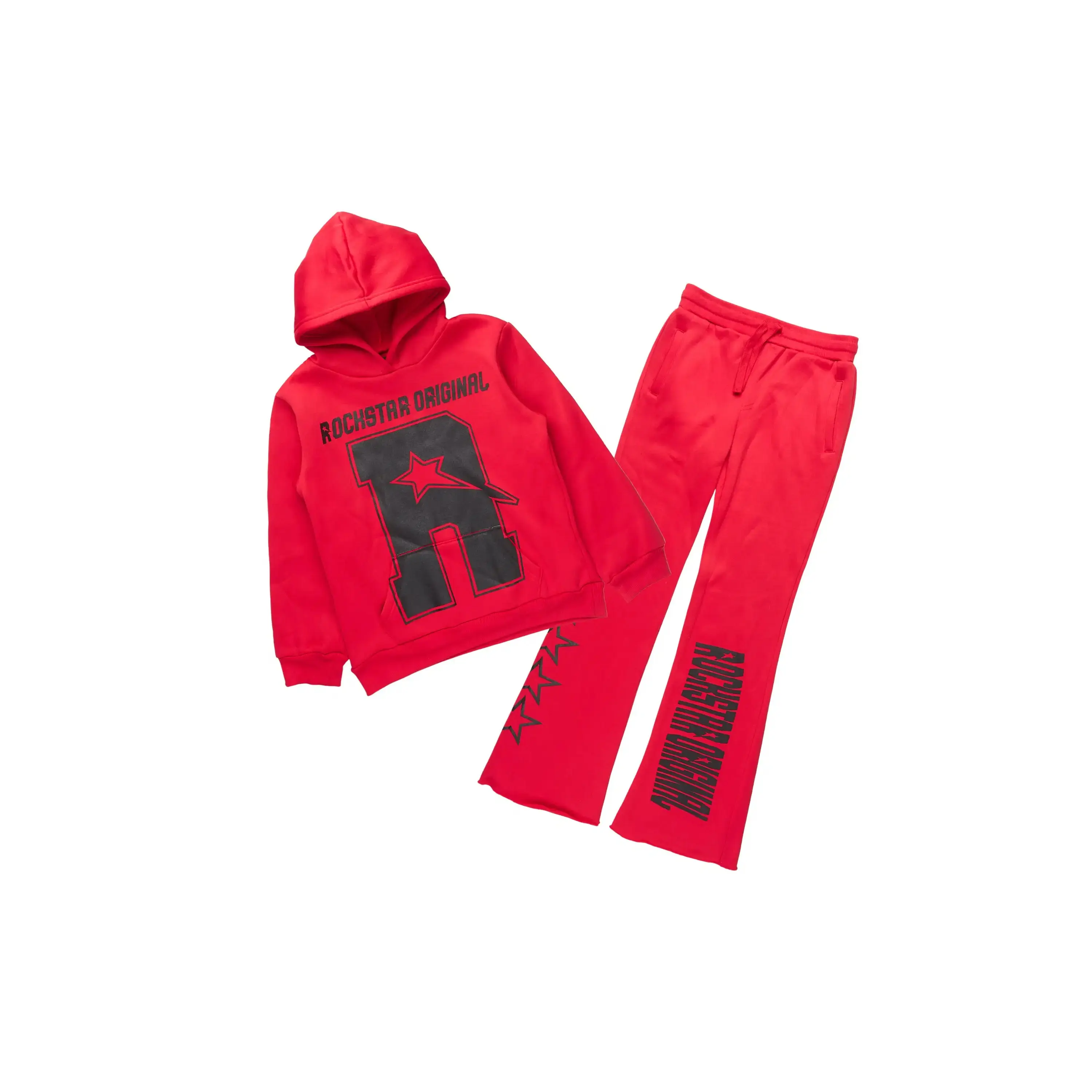 Boys Skender Red/Black Hoodie/Stacked Flare Track Set