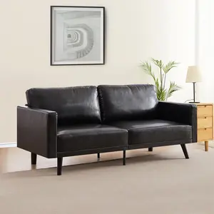 73.6"W 3-Seater Modern Faux Leather Upholstered Loveseat Sofa Couch with 2 Bolster Pillows, for Office, Apartment, Living Room, Bedroom