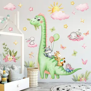 Dinosaur Jungle Animal Wall Sticker, Cloud Star Plant Decal, Bedroom Game Room Living Room Bathroom Home Decor
