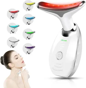 2025 New Face and Neck Massager Tool, 7 Colors LED Womens Skin Care Facial Massager for Skin Rejuvenation, Lifting, Toning, Glow Boost-White