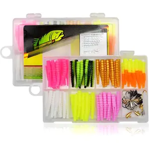 82-Piece Neon Fishing Gear Kit, Includes 70 Grub Bodies Trout Bait and 12 Size 8 Hooks