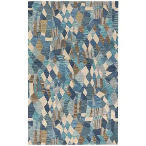 Deer Leap Blue Hand Hooked Wool Rug 10x14