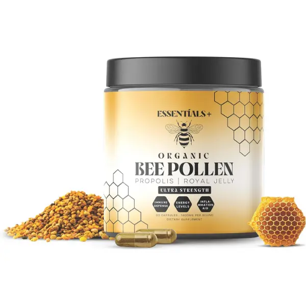 Organic Bee Pollen Capsules 1900mg with Royal Jelly & Propolis Ultra Strength Energy Immune Support 60 Count Daily Health Bundle