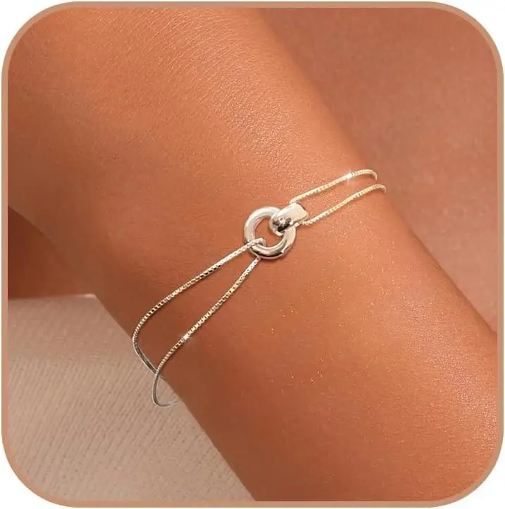 Infinity Interlocking Mother Daughter Friendship Bracelets | 925 Sterling Silver Circle Bracelets for Women Trendy Layered Stackable Adjustable Snake Bone Bracelet Birthday Gifts