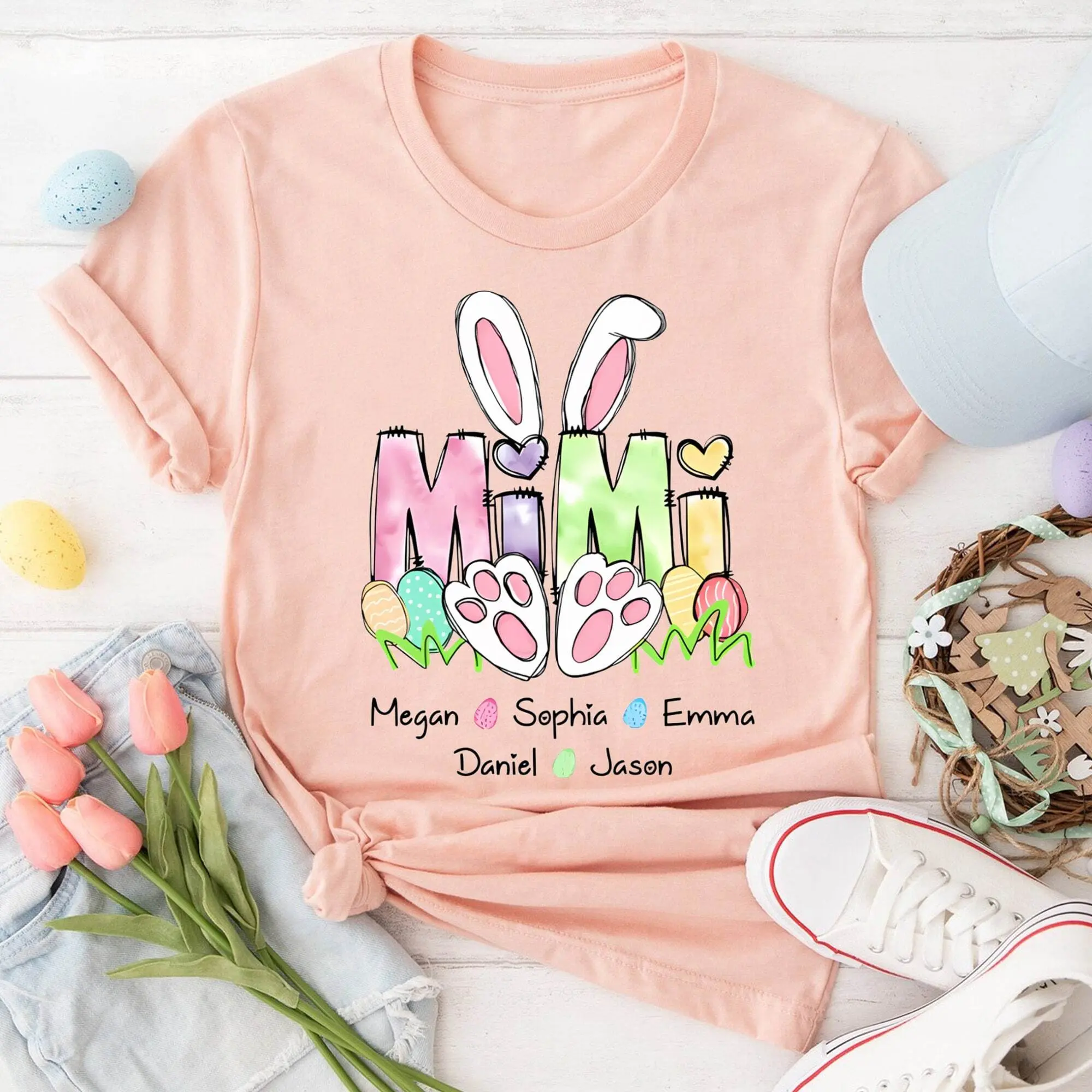 Easter Mimi With Grandkids Eggs Personalized Grandma Easter T-Shirt, Easter Grandma Shirt, Grandma Easter Gift, Easter Shirt for Grandma