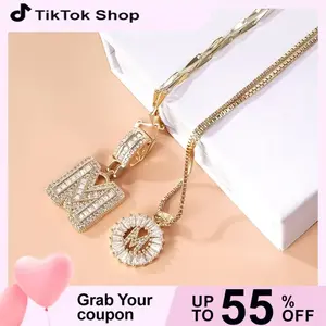 2 Pack lnitial Letter Pendant Necklaces with Zircon Stones for Women, 14K Gold Plated Alphabet Necklace, Fashion Jewelry for Parties& Birthdays, Personalized Jewelry Gift