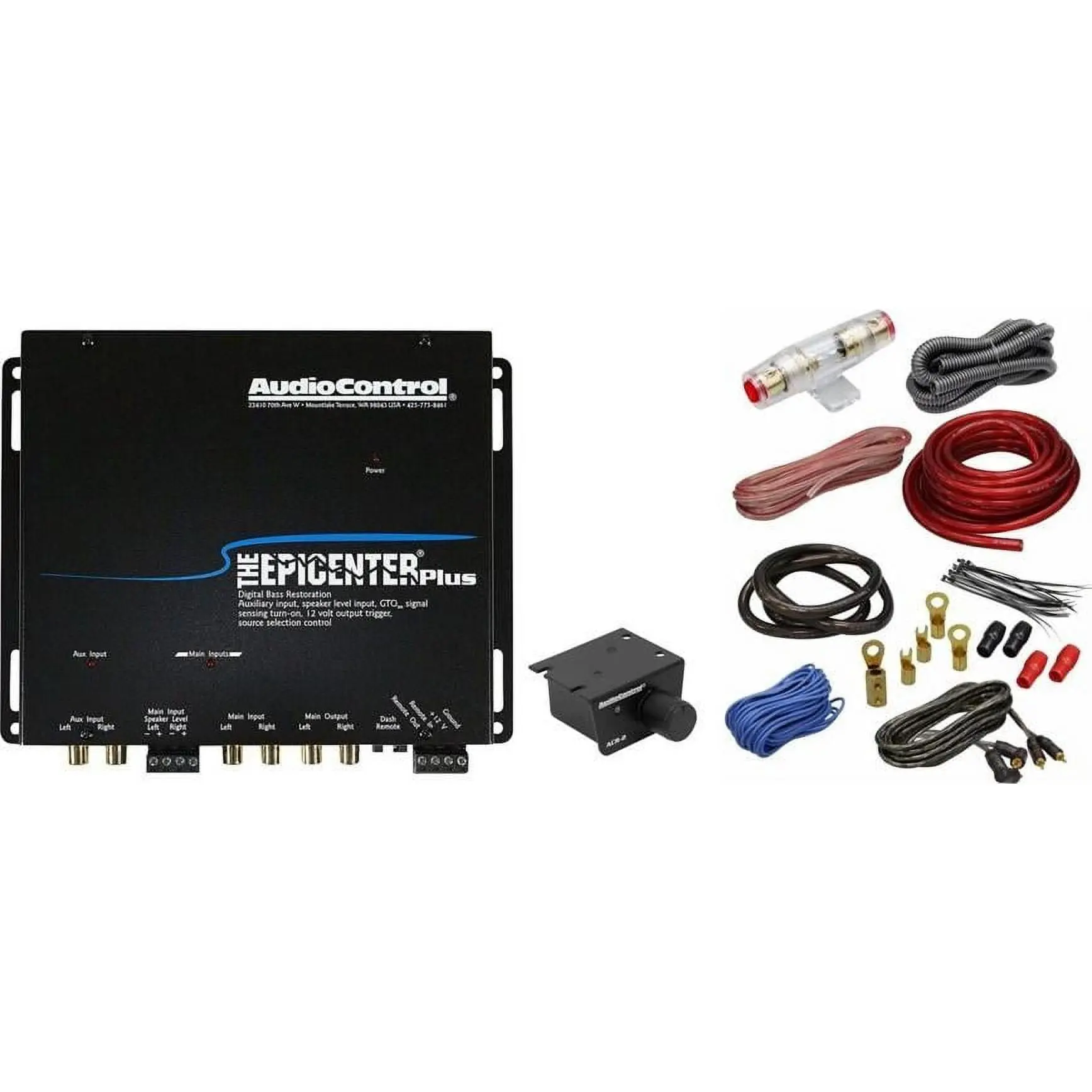 Audio Control The Epicenter & Absolute KIT4 Bass Restoration Processor with OEM Integration plus Auxiliary Input & Absolute 4 Gauge Amp Kit