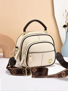 Women's Fashionable Classic Solid Color Handbag with Wide Strap, Casual PU Leather Designer Crossbody Bag for Daily Used, Trendy Versatile High-quality Daily Commuting Bag, Casual Shoulder Bag