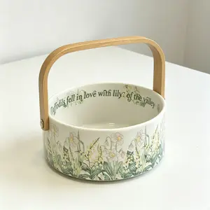 Ceramic Fruit Basket with Bellflower and Lily of the Valley Original Design, Elegant Home Organizer for Snacks, Coffee Table Tray