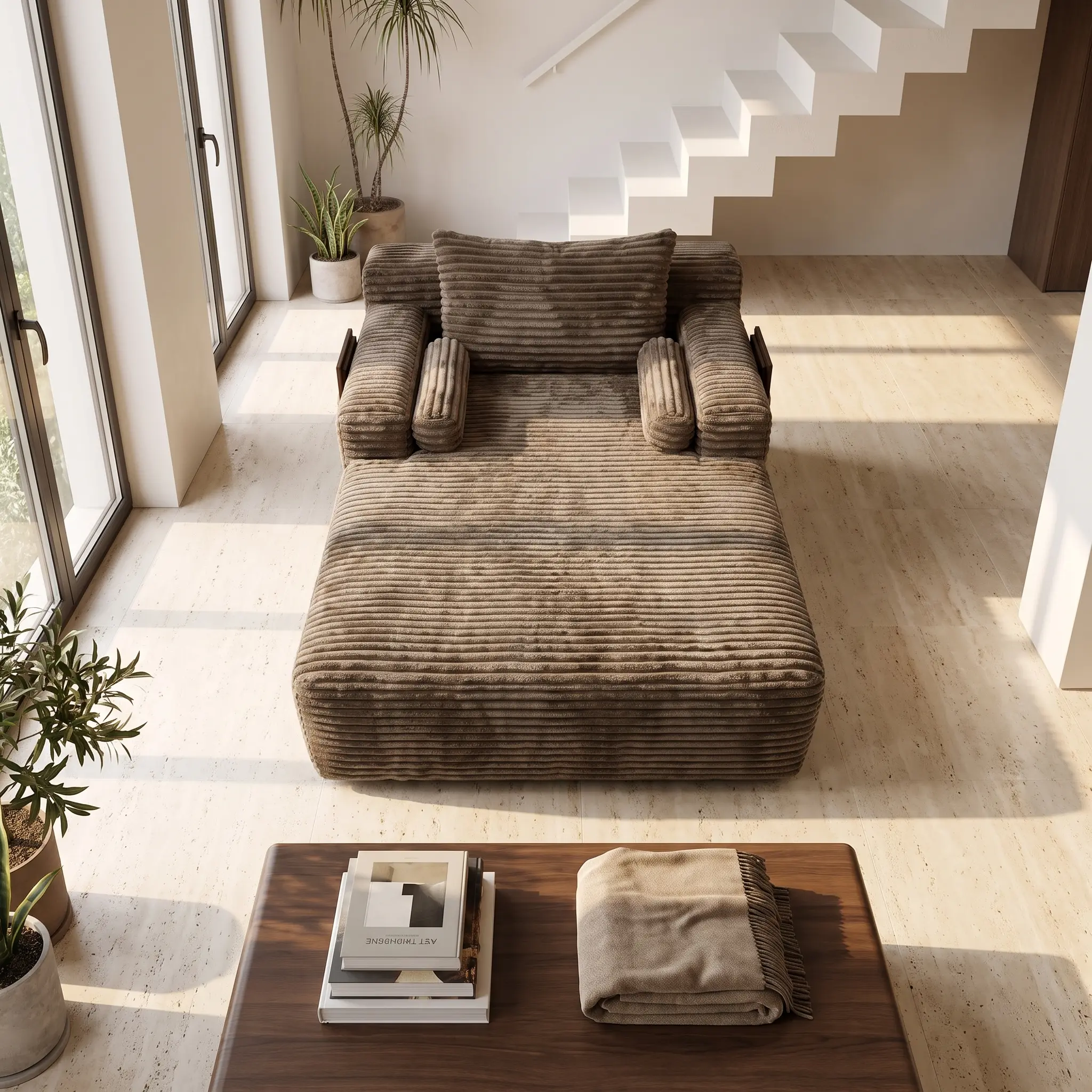 ELHRSWW Modern Cloud Couch - Oversized Boneless Chaise Lounge Sofa, Premium Ribbed Corduroy Upholstery, Modular Design, Spring-Free High-Density Sponge, Ergonomic Full-Body Support, No-Assembly, Deep-Seat Living Room Furniture,familyfun