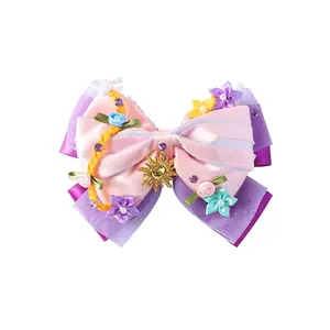 Z-HDW40   Princess Hair Bow Clips for Girls Women 5 Inch Role Play Halloween Costume Dress Up Accessories for Rapunzel