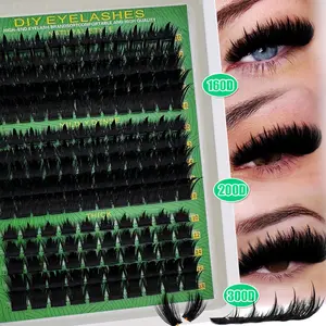 Spikes Lash Cluster Extensions, False Lash Clusters, 160D 200D 300D Thick Spiky Individuals Lashes 10-18mm Mega Wispy Eyelash Extension DIY D Curly Lash Extension Spiky Cluster Eyelash Extensions Fairy Cluster Lashes 180Pcs/260pcs DIY at home