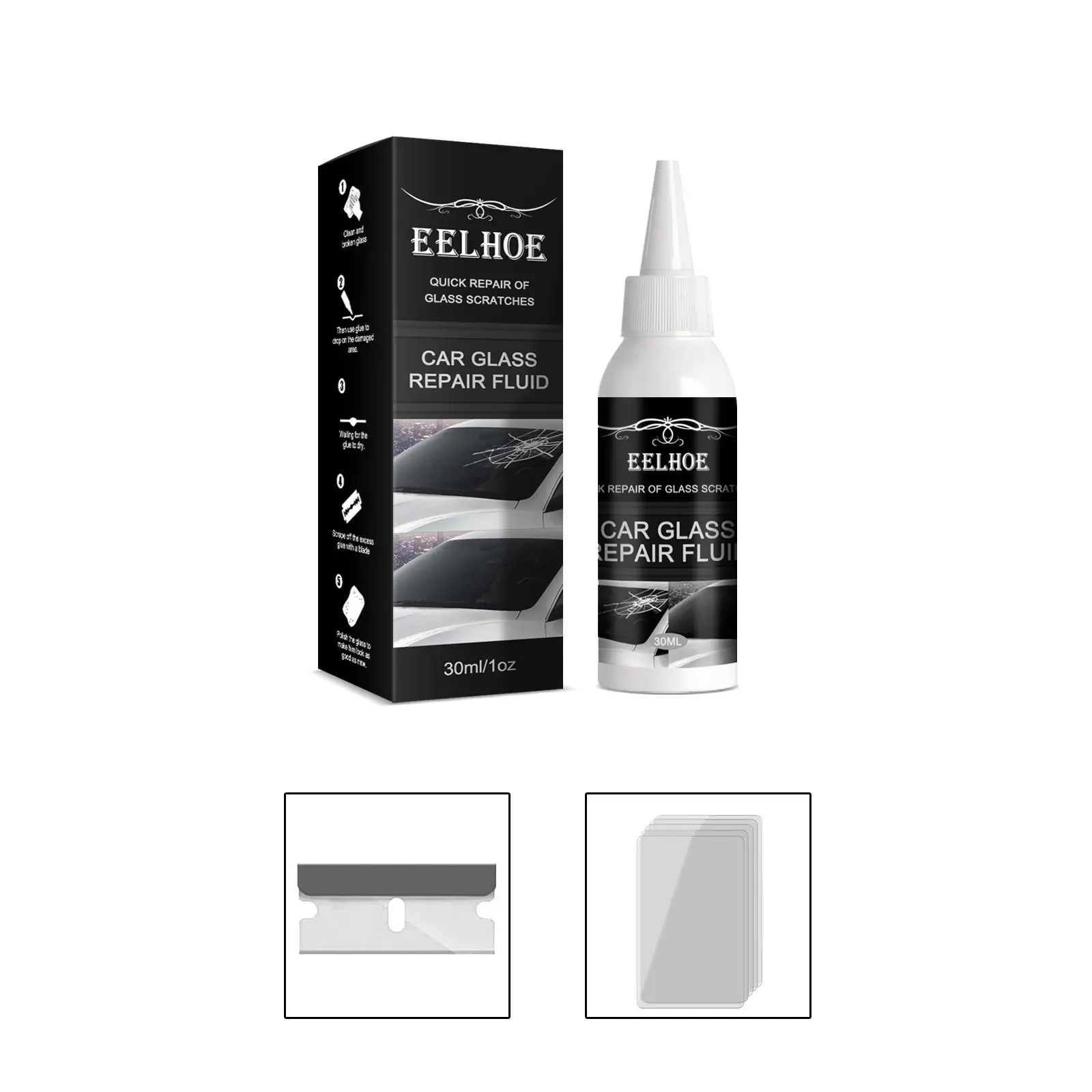 Auto glass repair glue, windshield repair crack adhesive, repair glue, glass repair glue paint  huffer cleaning spray stain removal multi-functional coating renewal agent koch chemie