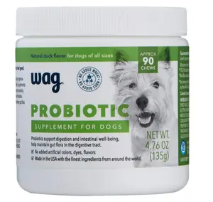 Amazon Brand Wag Probiotic Supplement Daily Chews for Dogs Natural Duck Flavor 90 Count Supports Digestion Gut Health No Added Wheat Corn