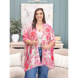 Floral Patterned Open Front Short Sleeve Cardigan | S - 3X