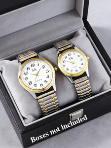 Unisex Quartz Watch Set, Hardlex Glass, Stainless Steel Elastic Band, Buckle Closure, Analog Dial, Perfect Gift for Daily Use and Parties