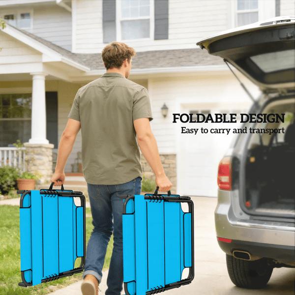 Folding Lounge Chairs - Sun Lounger for Two People with 5 Recline Positions & Reading Hole - Black/Blue Steel Frame - No Assembly Required - 264 lbs Capacity