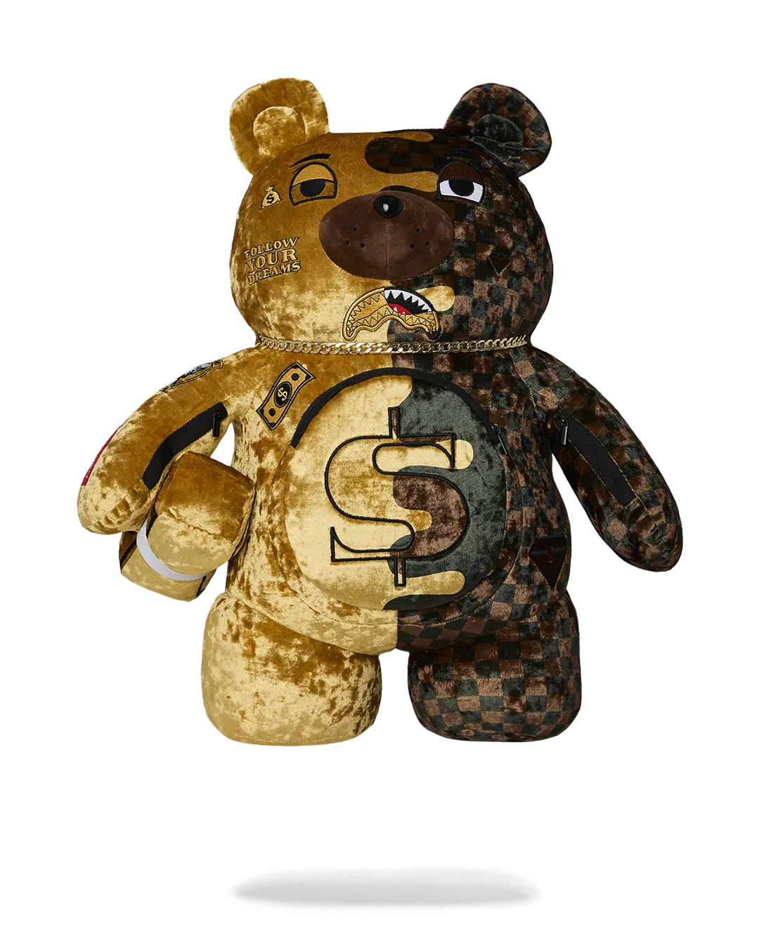 SPRAYGROUND SHARKS IN PARIS GOLD DRIP MONEYBEAR BACKPACK