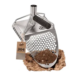 CKG Sand Scoop for Metal Detecting Heavy Duty Sand Sifter Scoop Stainless Steel 304, Metal Detector Scoop Shovel for Treasure Hunting Metal Detector Accessories, 11x7 with Handle