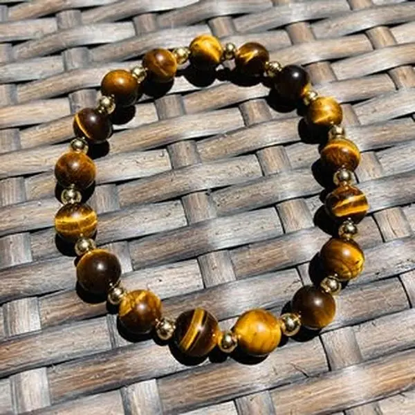 Yellow Tiger Eye 18K Gold Hollow Spacer beads