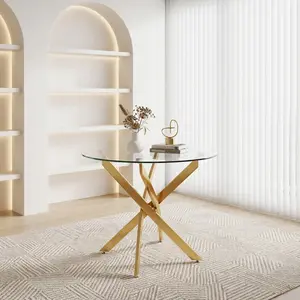 Round Dining Table, 35.5" Tempered Glass Dining Table with Gold Legs, Modern Kitchen Table for Home Kitchen, Dining Room